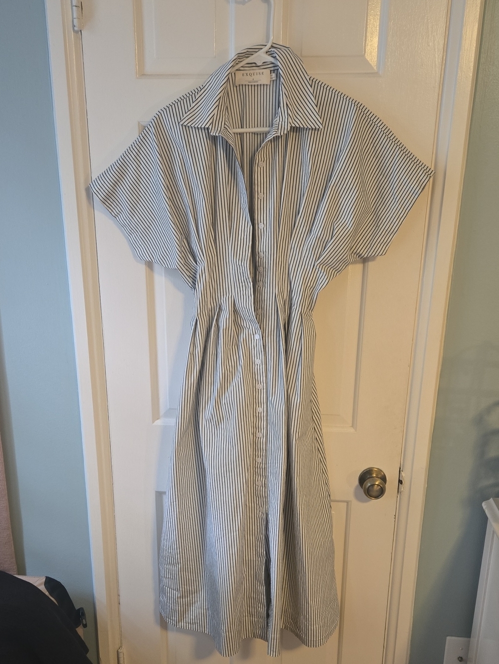 Exquise Blue and White Striped Midi Shirt Dress